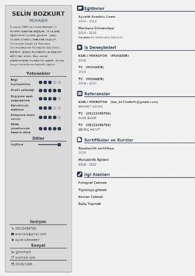 Muhabir örnek cv indir